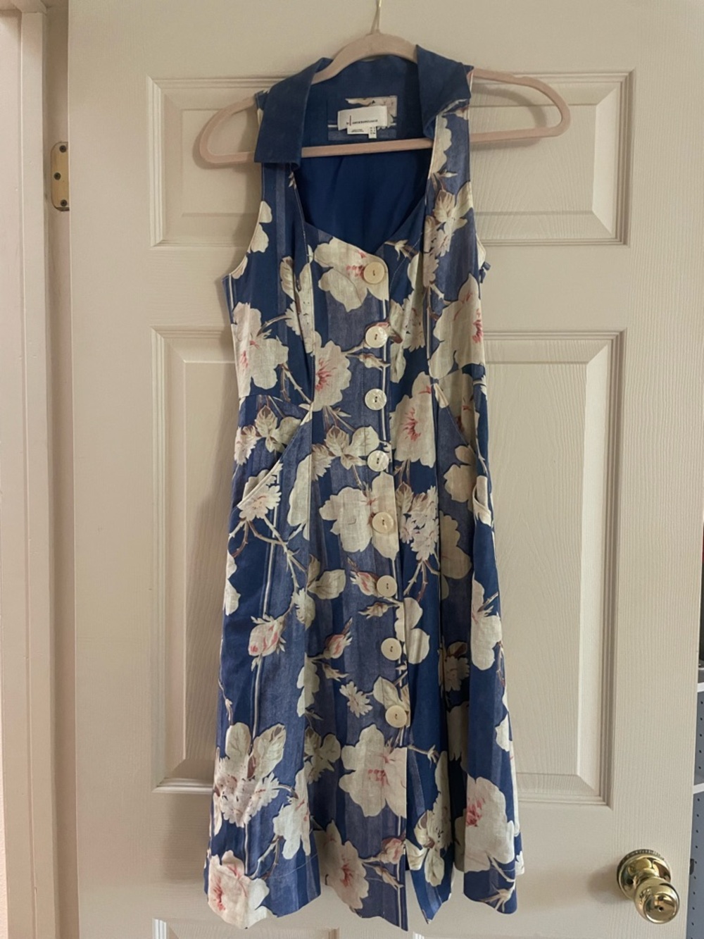 Anthropologie Blue Floral Button-Front Collared Dress